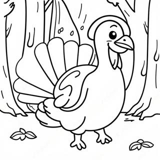 Realistischer Truthahn im Wald Ausmalbild | Truthahn Jagd Ausmalbild
