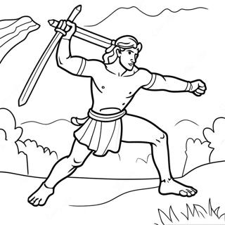 Mutiger David besiegt Goliath Ausmalbild | Bibelhelden Ausmalbild