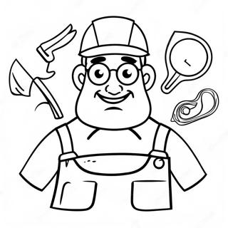 Handwerker Hal mit Werkzeugen Ausmalbild | Handwerker Hal Ausmalbild