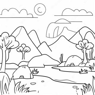 Seltsame Welt Landschaft Ausmalbild | Seltsame Welt Ausmalbild