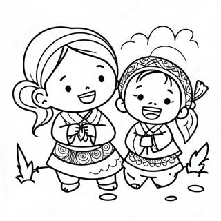 Hmong Kinder beim Spielen Ausmalbild | Hmong Ausmalbild