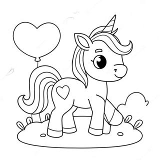 Niedliches Einhorn mit Herzluftballons Ausmalbild | Valentinstag Einhorn Ausmalbild
