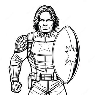 Winter Soldier mit Schild Ausmalbild | Winter Soldat Ausmalbild