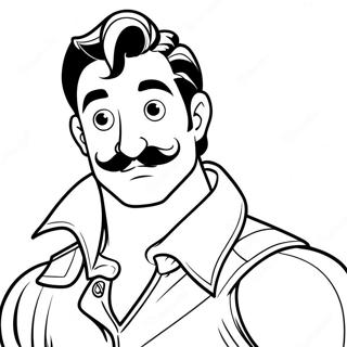 Gaston mit seinem ikonischen Schnurrbart Malvorlage | Gaston Ausmalbild