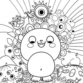 Buntes Takashi Murakami Charakter Ausmalbild | Takashi Murakami Ausmalbild