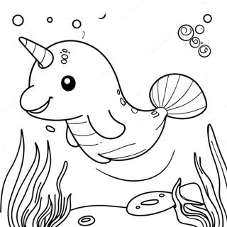 Niedlicher Narwal beim Schwimmen Ausmalbild | Narwal Ausmalbild