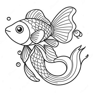 Ausmalbild von einem glücklichen Goldfisch beim Schwimmen | Goldfisch Schwimmschule Ausmalbild