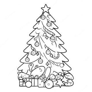Festlicher Weihnachtsbaum mit Ornamenten Ausmalbild | Weihnachtsessen Ausmalbild