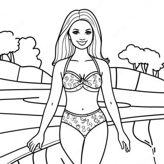 Barbie in einem bunten Badeanzug Ausmalbild | Barbie Strand Ausmalbild