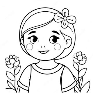 Süßes Mädchen mit Blumen Ausmalbild | Mädchen Ausmalbild