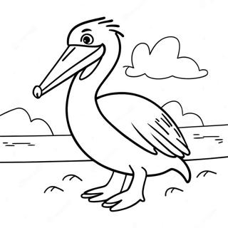 Bunter Pelikan am Strand Ausmalbild | Pelikan Ausmalbild