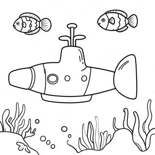 Buntes Gelbes U-Boot Unterwasserszene Ausmalbild | Gelbes U-Boot Ausmalbild