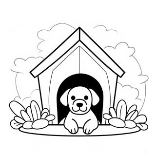 Buntes Hundehäuschen mit Blumen Ausmalbild | Hundehütte Ausmalbild