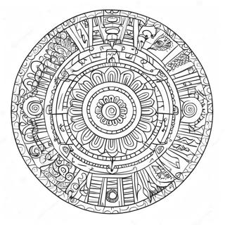 Komplexer Aztekenkalender Ausmalbild | Aztekenkalender Ausmalbild
