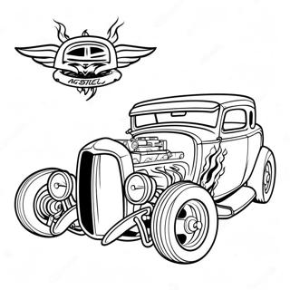 Vintage Hot Rod mit Flammen Ausmalbild | Hot Rod Ausmalbild