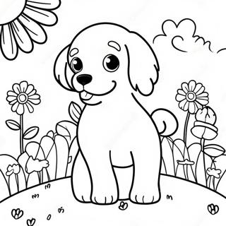 Verspielter Cavapoo auf einem Blumenfeld Ausmalbild | Cavapoo Ausmalbild