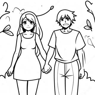 Anime-Paar Hand in Hand Ausmalbild | Anime Paar Ausmalbild