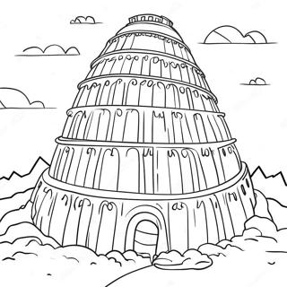 Bunte Turm von Babel Szene Ausmalbild | Turm von Babel Ausmalbild