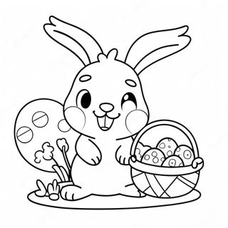 Niedlicher Hase mit Osterkorb Ausmalbild | Osterkorb Ausmalbild