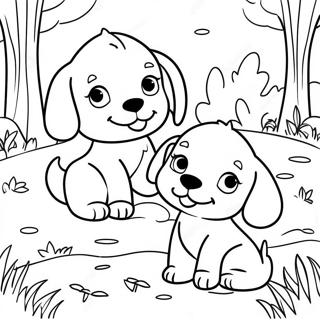Verspielte Welpen im Park Ausmalbild | Hundefamilie Ausmalbild
