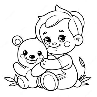 Süßer Baby Junge mit Teddybär Ausmalbild | Baby Junge Ausmalbild