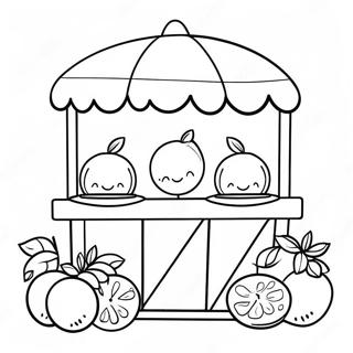 Süßer Limonade Stand mit lächelnden Zitronen Ausmalbild | Limonadenstand Ausmalbild