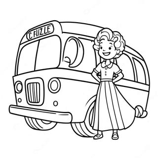 Ms. Frizzle im magischen Schulbus Ausmalbild | Magischer Schulbus Ausmalbild
