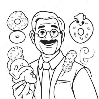 Fröhlicher Papa und Donuts Ausmalbild | Donuts mit Papa Ausmalbild