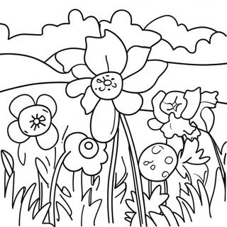 Lebendiger Mohnblumen Garten Ausmalbild | Mohnblume Ausmalbild