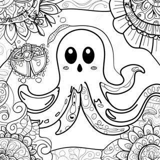 Gruseliges Halloween Zentangle Gespenst Ausmalbild | Halloween Zentangle Ausmalbild