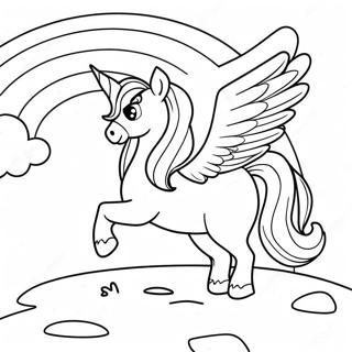 Magischer Pegacorn in einer Regenbogenlandschaft Ausmalbild | Pegacorn Ausmalbild