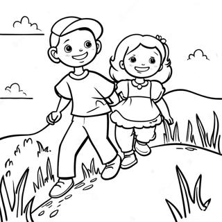 Jack und Jill steigen den Hügel hinauf Ausmalbild | Jack und Jill Ausmalbild