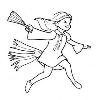 Ginny Weasley fliegend auf einem Besen Ausmalbild | Ginny Weasley Ausmalbild