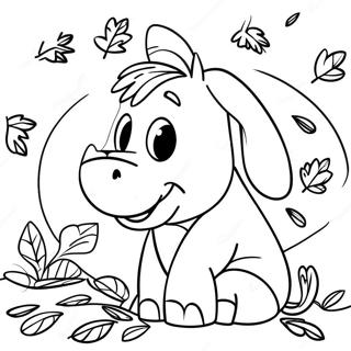 Eeyore mit bunten Blättern Ausmalbild | Winnie Puuh Fall Ausmalbild