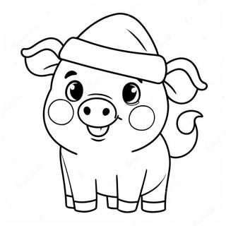 Niedliches Weihnachtsschwein mit Weihnachtsmannmütze Ausmalbild | Weihnachts-Schwein Ausmalbild