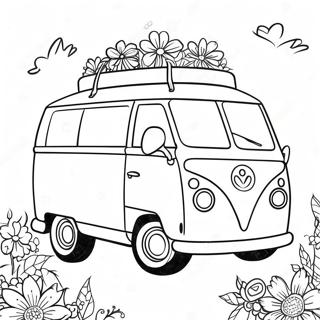 Bunter Hippie-Van mit Blumen Ausmalbild | Hippie-Bus Ausmalbild