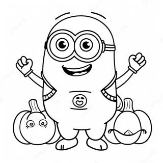 Glücklicher Minion mit Kürbis Ausmalbild | Minion Erntedankfest Ausmalbild