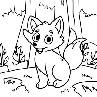 Verspielter Cartoon-Fuchs in einem Wald Ausmalbild | Cartoon-Fuchs Ausmalbild