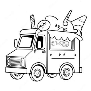 Glitzerndes Einhorn-Eiswagen Ausmalbild | Einhorn Eiscreme Ausmalbild