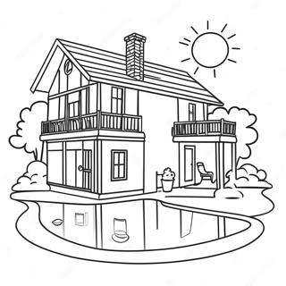 Haus mit funkelndem Pool Ausmalbild | Haus mit Pool Ausmalbild