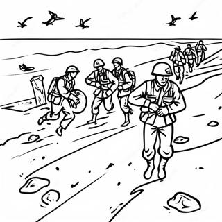 D-Day Soldaten landen am Strand Ausmalbild | WW2 D-Day Ausmalbild