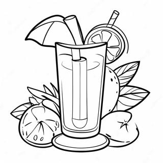 Tropischer Cocktail mit Obstgarnitur Ausmalbild | Cocktail Ausmalbild