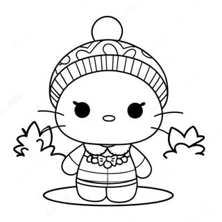 Hello Kitty in einem bunten Winteroutfit Ausmalbild | Hallo Kitty Eislaufen Ausmalbild