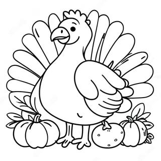 Bunter Thanksgiving Truthahn Ausmalbild | Erntedankfest Essen Ausmalbild