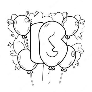 Bunte Nummer 18 mit Ballons Ausmalbild | Nummer 18 Ausmalbild