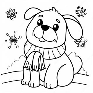 Süßer Winterhund mit Schal Ausmalbild | Winterhund Ausmalbild