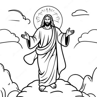 Strahlender Jesus beim Aufsteigen Ausmalbild | Jesu Himmelfahrt Ausmalbild