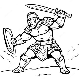 Fiercer Gladiator im Kampf Ausmalbild | Gladiator Ausmalbild