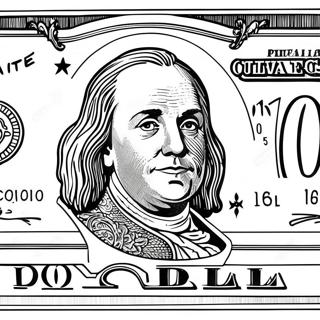Detailliertes 100 Dollar Schein Ausmalbild | 100-Dollar-Schein Ausmalbild