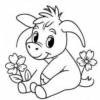 Baby Eeyore mit Blumen Ausmalbild | Baby Eeyore Ausmalbild